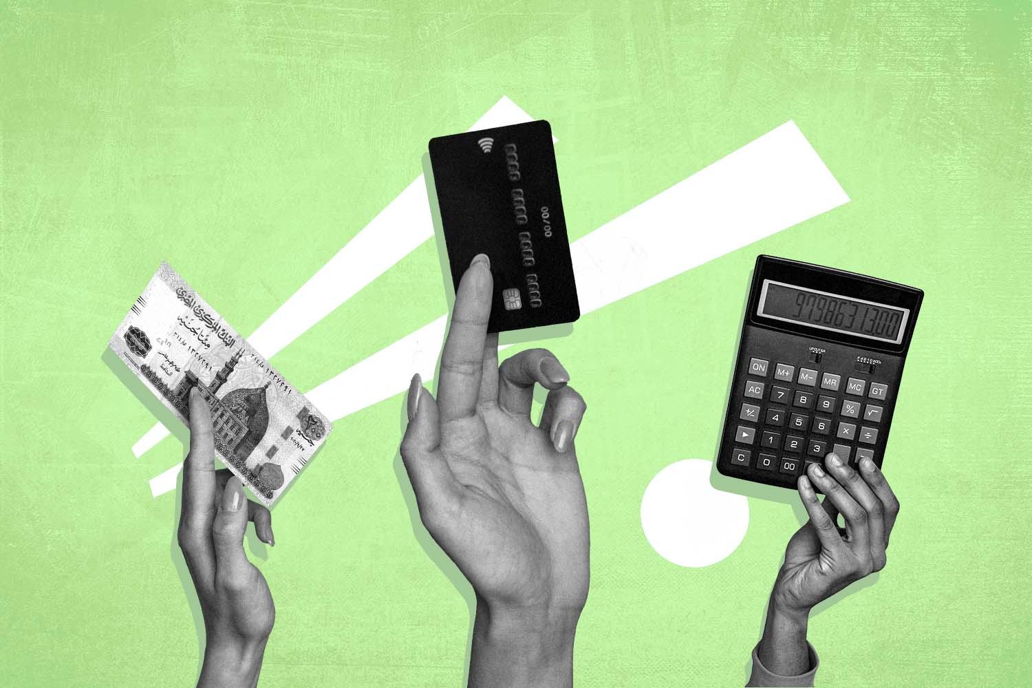 hands holding card, calculator and 200EGP in Credit Cards: Temporary Convenience & Continuous Problems article