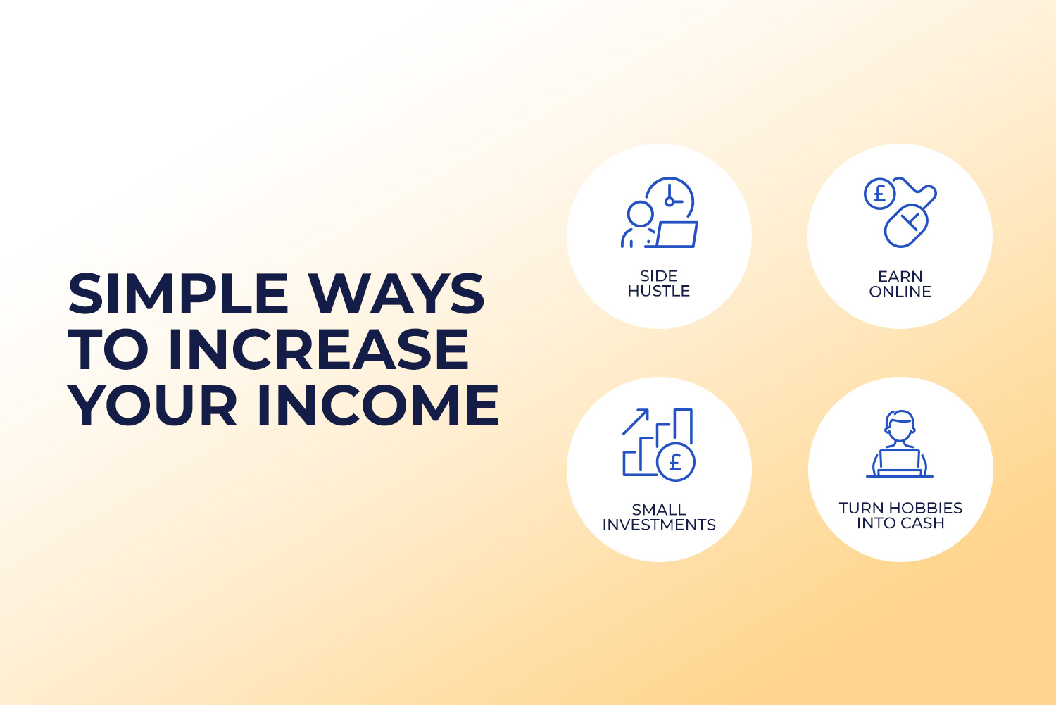 4 simple ways to increase your income: side hustle, earn online, small investments, and turn hobbies into cash