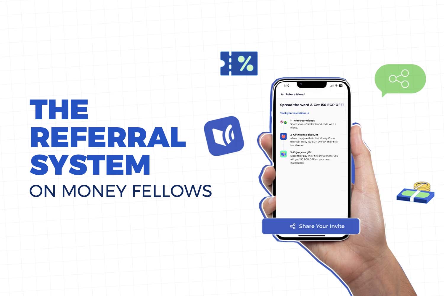 a mobile screen from Money Fellows App to describe the referral system