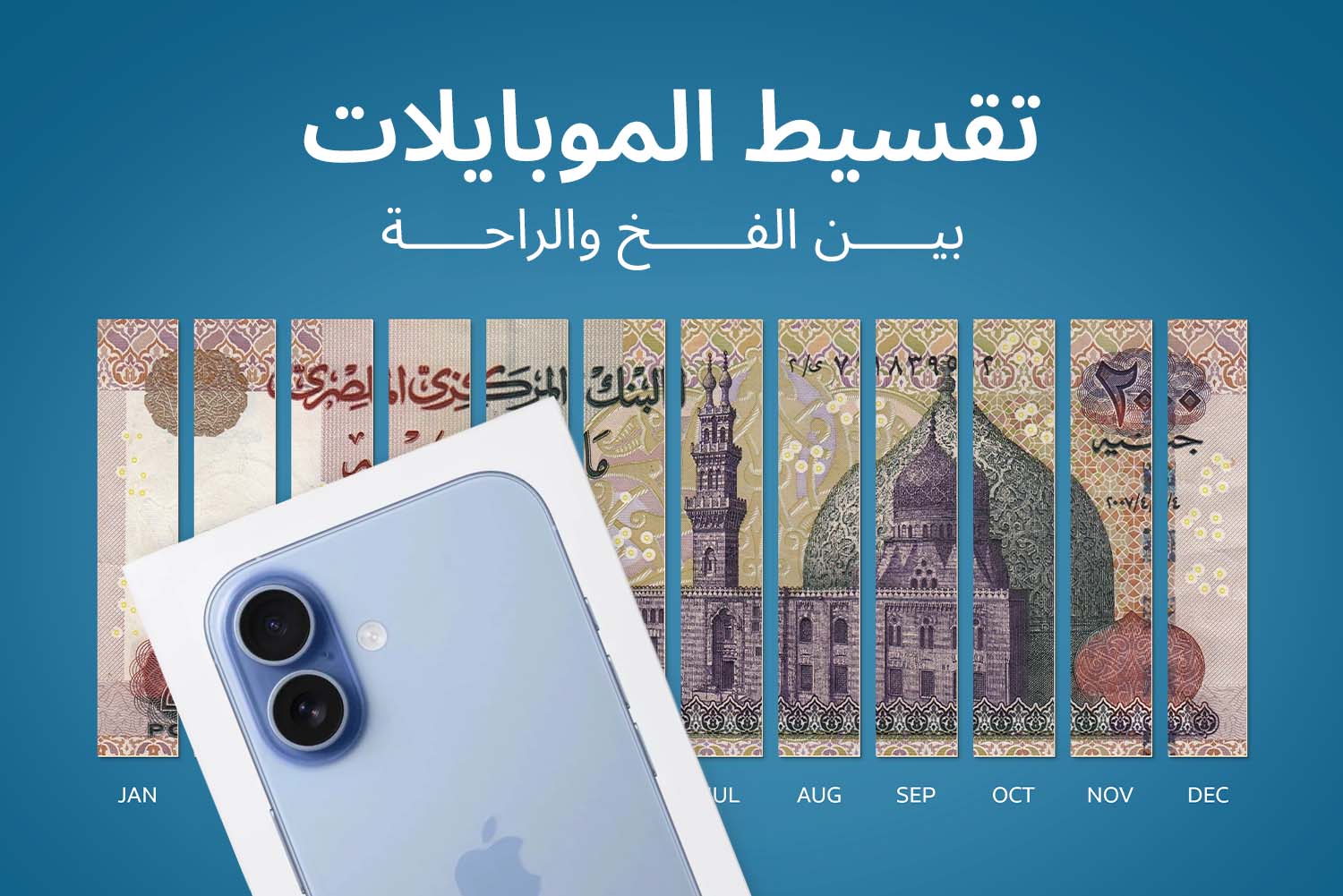 200 جنيه في الباك جراوند وقدامه علبة آيفون من مقال تقسيط الموبايلات بين الفخ والراحة على ماني فيللوز